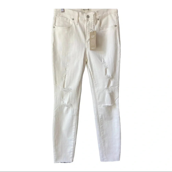 Madewell Denim - NWT Madewell Off White High Riser Skinny Crop size 27 Distressed Raw Hem